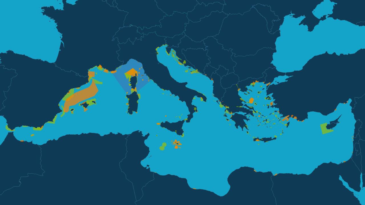 Carte des aires marines protégées de Méditerranée